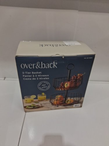 over & back 2-tier wire metal fruit basket - black/acacia wood (model : 1986459) image 2