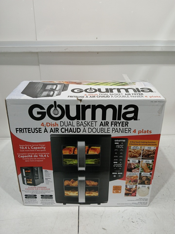 Gourmia 4 dish dual basket air fryer with sync cook - 11qt - black (model: 3333015) image 2