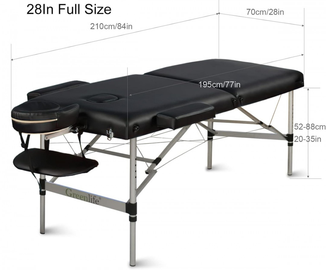 GreenLife Basic Portable 2 Fold Aluminum Massage Reiki Facial Table Bed with Carrying Bag, Head Rest & Arm Rests - 84" x 28" x 20" to 35" - Black (Model: AT241A) image 2