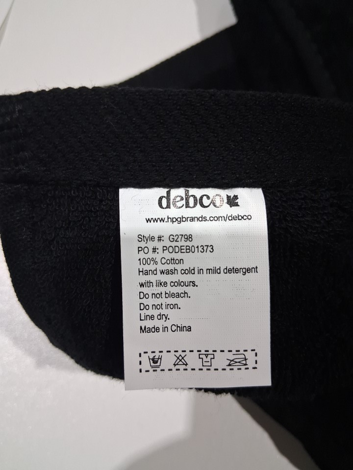 2pk Debco 100% Cotton Hand Towel with Hanging Hook - 19" x 15" - Black - (Style: G2798) image 3