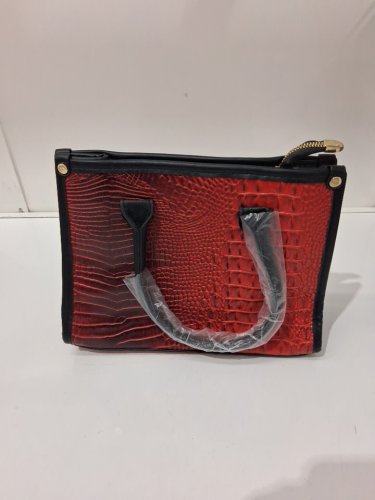 3pc elizabeth arden faux crocodile tote purse with wallet and strap - 11'' x 8'' - red/black image 2