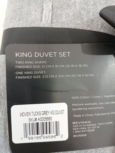 2PC VERA WANG Woven Tucks Duvet and Pillow Case - King - Grey image 4