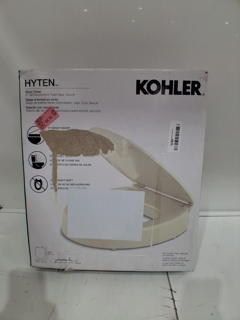 kohler hyten elevated slow-close round toilet seat - 16.75" x 14.8" x 3" - biscuit beige (model: 25876-96) image 2
