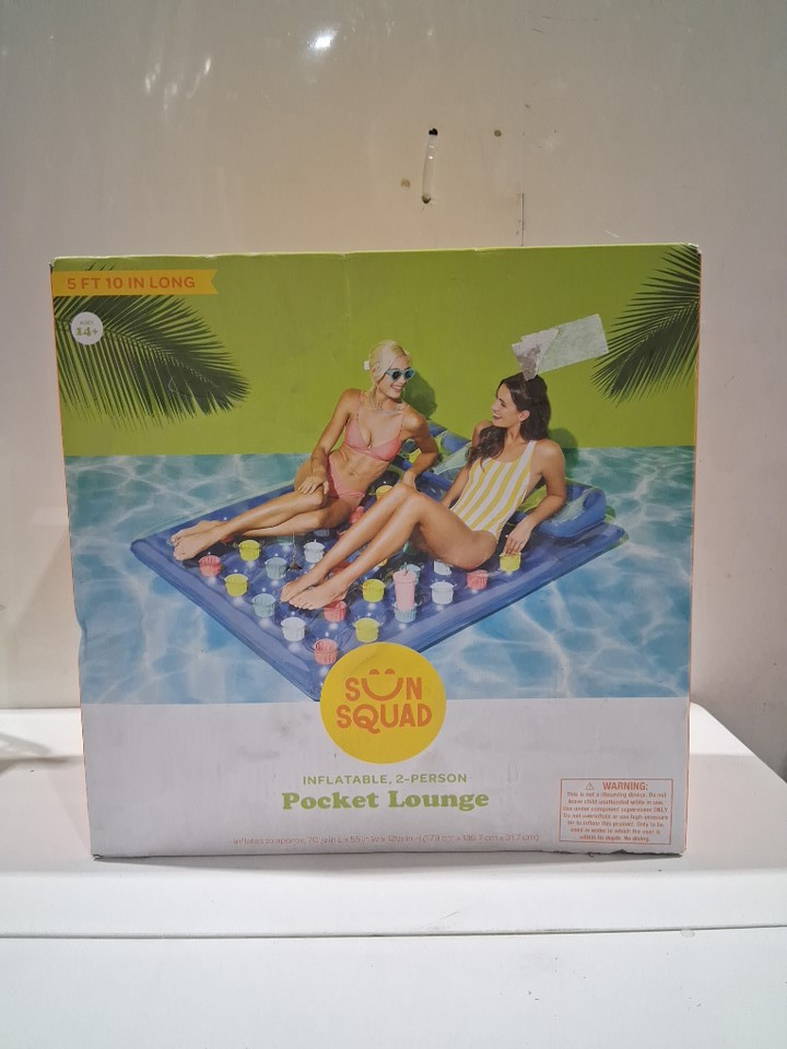 SUN SQUAD 2-PERSON INFLATABLE POCKET LOUNGE - 5FT x 10" LONG - BLUE/MULTICOLOUR image 2