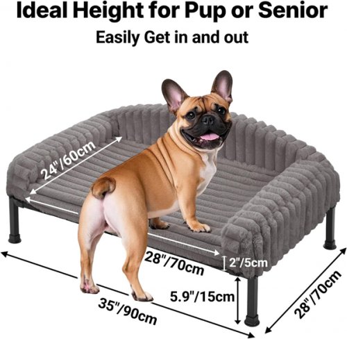 Veehoo Raised Orthopedic Memory Foam Bolster Cushion DOG BED - 50LBS CAP - 36" x 28" x 6" - GREY/BLACK (MODEL: CWC2516CP) image 2