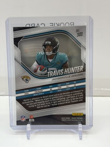 TRAVIS HUNTER ROOKIE CARD - 2025 PANINI PRIZM SILVER BASE CARD #301 image 2