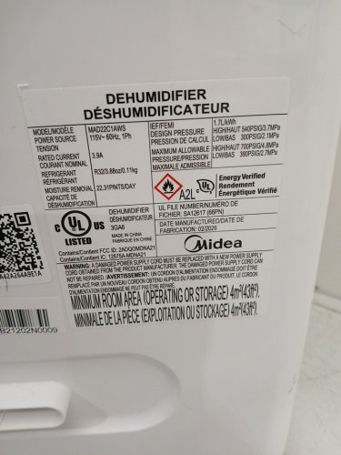 MIDEA EASYDRY DEHUMIDIFIER WITH DIGITAL DISPLAY - 1500SQ.FT. COVERAGE - WHITE (MODEL: MAD22C1AWS) image 8