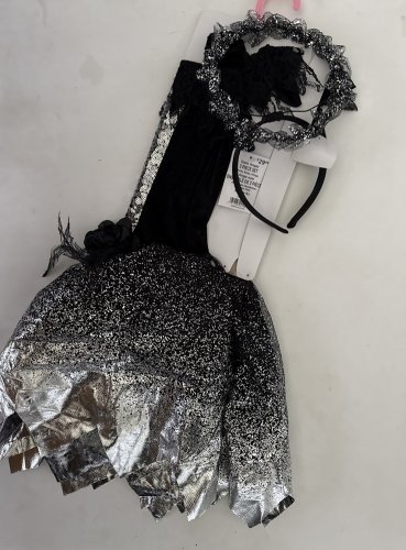 2PC GIRL'S WAY TO CELEBRATE DARK SPARKLE ANGEL COSTUME - SMALL / 4-6 - BLACK/SILVER image 2