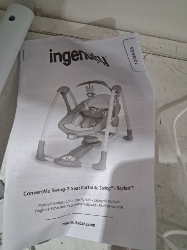 Ingenuity 2-in-1 convertme compact portable baby swing & seat with vibrations & nature sounds - battery powered - 20lbs max - raylan theme/grey (model: ‎12189) image 3