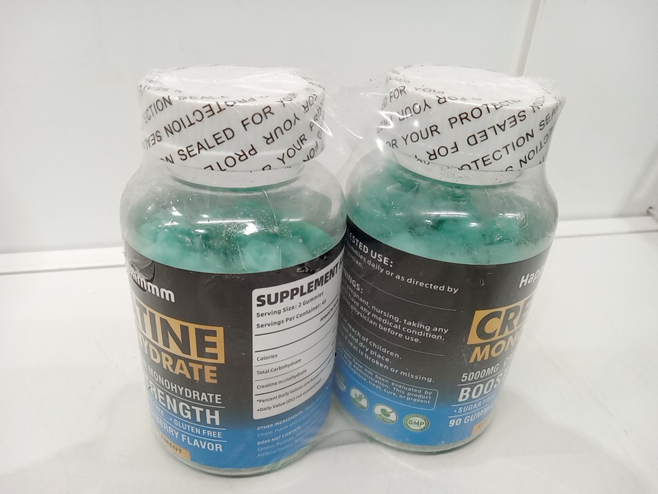 2 (90 Gummies) Happyummmm Creatine Monohydrate Strength Boosting Gummies (180 Gummies Total) - 5000mg - blueberry flavour image 3