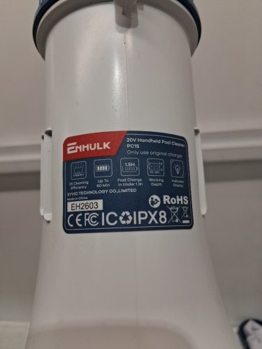 ENHULK HANDHELD CORDLESS POOL VACUUM WITH 13.4" WIDE HEAD - 18.5 GPM SUCTION - WHITE/BLUE (MODEL: PC15) image 8