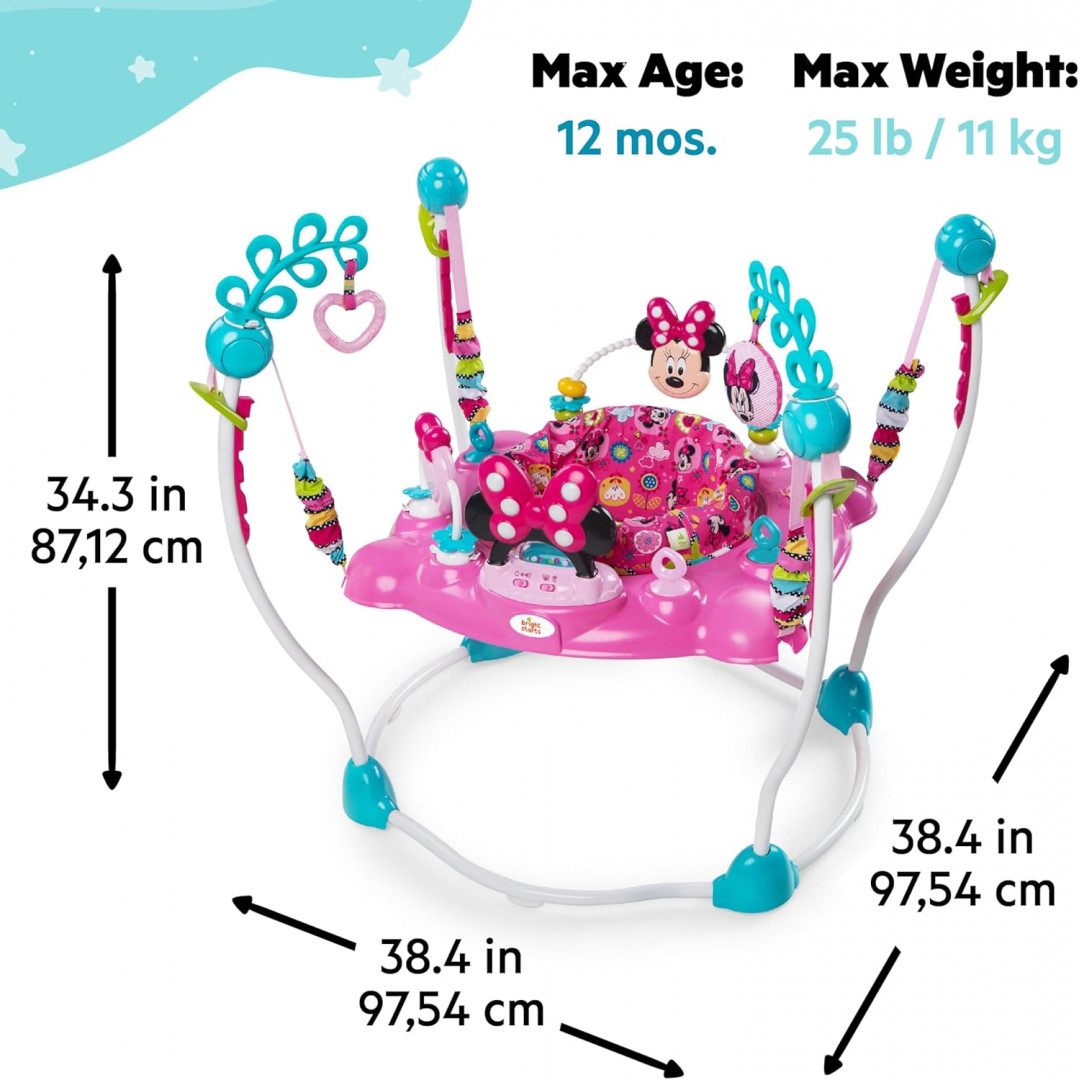 bright starts MINNIE MOUSE PeekABoo Activity Jumper - 25lb capacity - PINK/WHITE/BLUE (MODEL: 10299) image 2