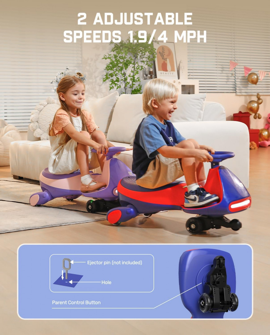 fanttikride nemo n7 pro rechargeable bluetooth electric wiggle car with pedals - 2-speed , 12V - 150LBS MAX - red/blue image 4