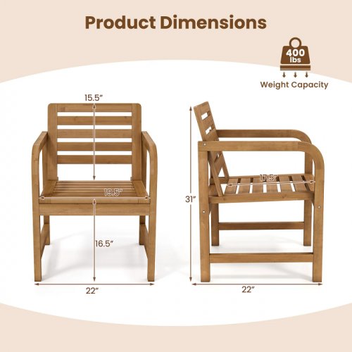 patiojoy outdoor patio wooden slated armchair - 22" x 31" x 22" - natural wood (model: jv14354) image 2