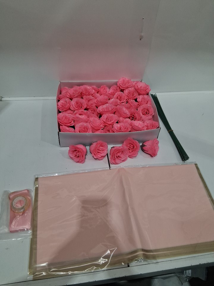 115pc Artificial Glitter roses for decorations and bouquets with accessories - pink image 3
