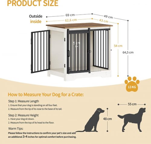 Hzuaneri 2-IN-1 END TABLE WITH BUILT IN Dog Crate - 27" x 19" - DISTRESSED WOOD WHITE/BROWN (MODEL: DFC84314B) image 2
