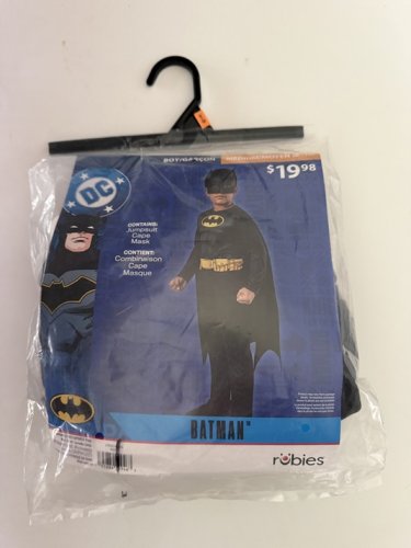 3PC BOYS RUBIES BATMAN COSTUME JUMPSUIT, CAPE AND MASK - MEDIUM (8-10) - BLACK/YELLOW (STYLE: 702613) image 2