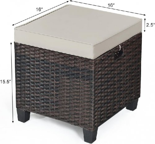 2pk COSTWAY 3-in-1 Wicker Patio Ottomans with removable cushions - white (model:hw75242wh) image 2