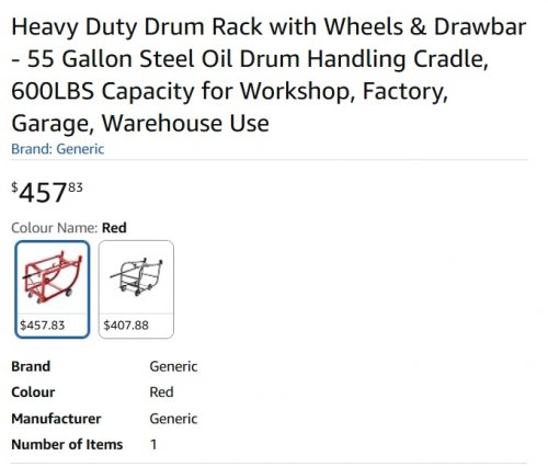 Heavy Duty Drum Cradle Rack with Wheels and Drawbar - 600lbs cap - red image 2