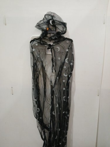 women's floor length cape with star pattern - osfm - black tulle image 2