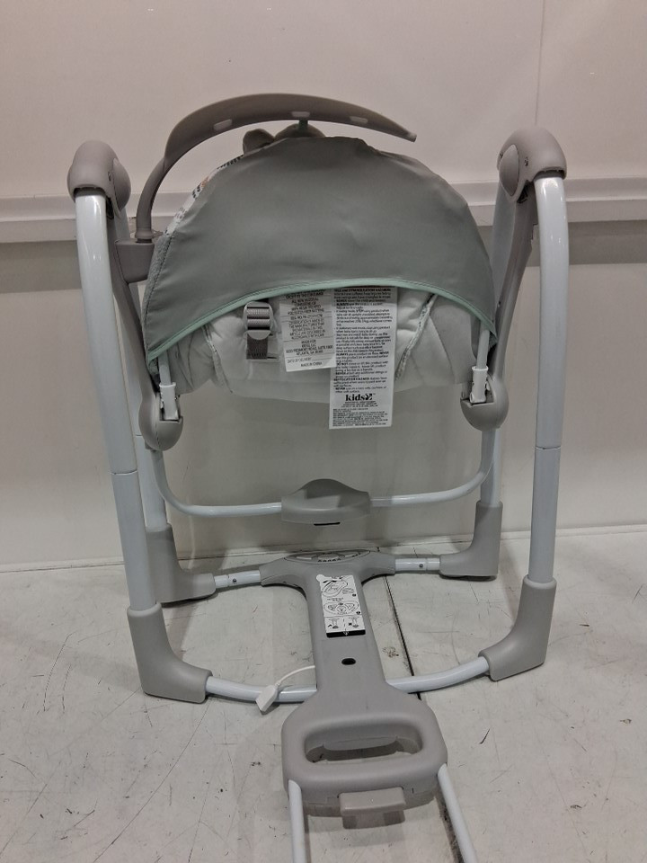 ingenuity convert me 2-in-1 corded compact portable automatic baby swing & infant seat with nature sounds - 0 to 9 months - 6-20lbs capacity - swell grey/green/white (model: 12579) image 5