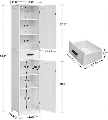 WEENFON Tall Bathroom Cabinet with 6 shelves - 67" x 16" - WHITE - (model: nsng083W-SL) image 2
