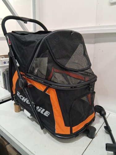 echosmile pet/dog stroller with 3 all terrain wheels and mesh windows - 88LBS max - orange/black - (model: pps075) image 3