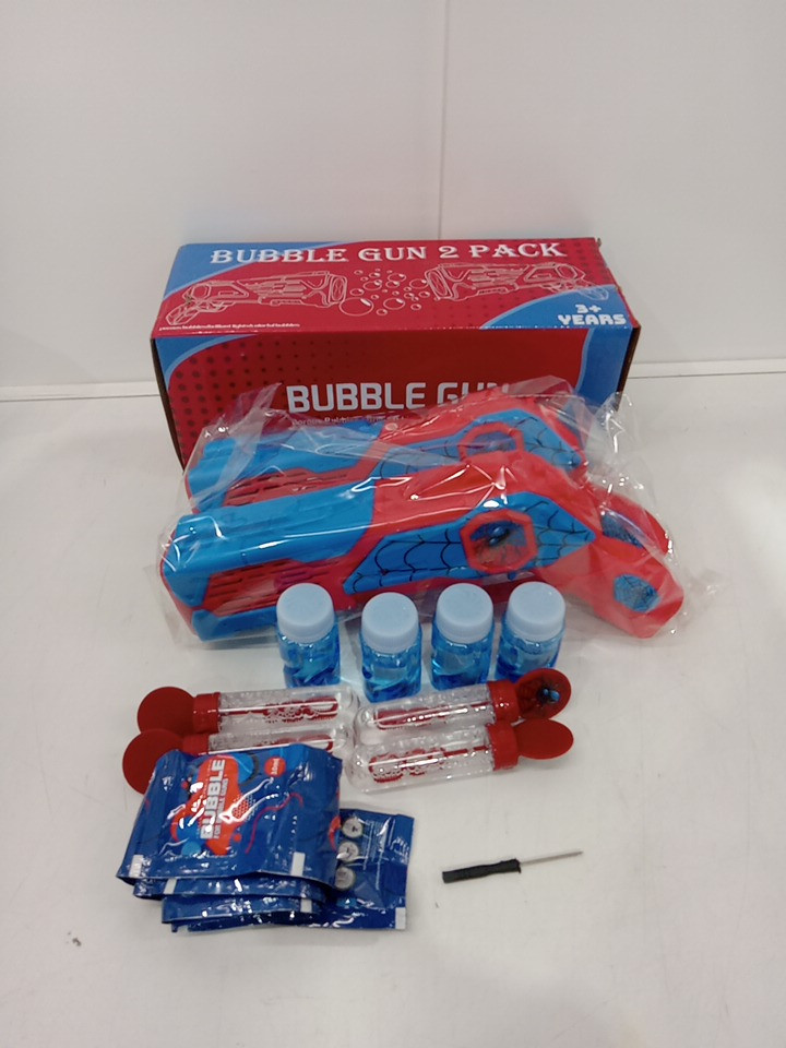 2PK SPIDER BUBBLE MACHINE GUN with Bubble Solution - RED/BLUE image 2
