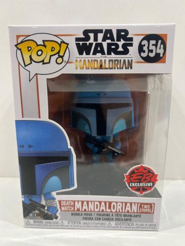Funko pop! **eb exclusive** Star Wars the mandalorian - death watch mandalorian (two stripes) bobble head (#354) **plastic protector cover** image 2