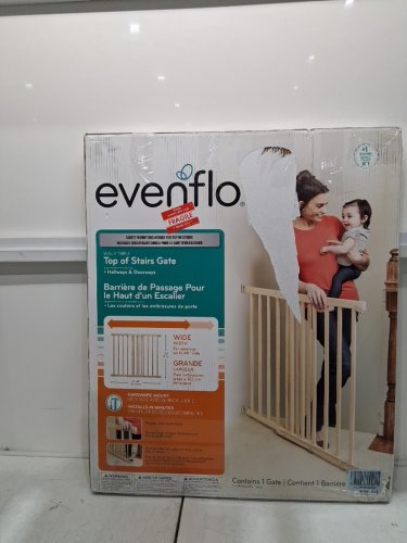 EVENFLO WALK-THRU TOP OF STAIRS extra wide BABY & PET GATE - 32" x 30" - 48" - NATURAL WOOD brown (MODEL: 1050500 1050) image 2