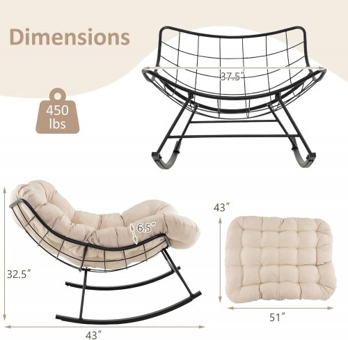 GIANTEX Outdoor Papasan Rocking Chair with Padded Cushion - 450lbs cap - beige image 2