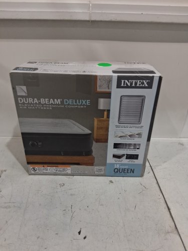 INTEX DURA-BEAM SERIES DELUXE COMFORT PLUSHFIBER-TECH inflatable AIR mattress WITH INTERNAL ELECTRIC PUMP - 18" - QUEEN - grey (MODEL: AP619D/64413ED) image 2