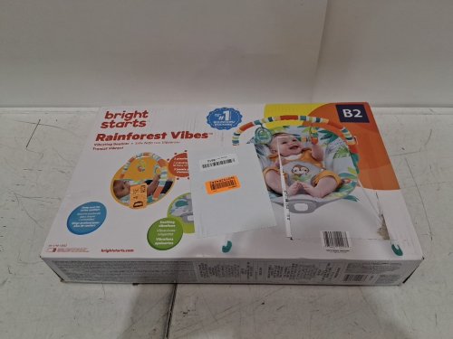 BRIGHT STARTS PORTABLE 3-POINT HARNESS VIBRATING BOUNCER WITH TOY-BAR - RAINFOREST VIBES (MODEL: 12227) image 2
