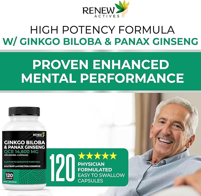 (120 Caps) Renew Actives Ginkgo Biloba & Panac Ginseng - QCE 14,600 mg per Serving image 3