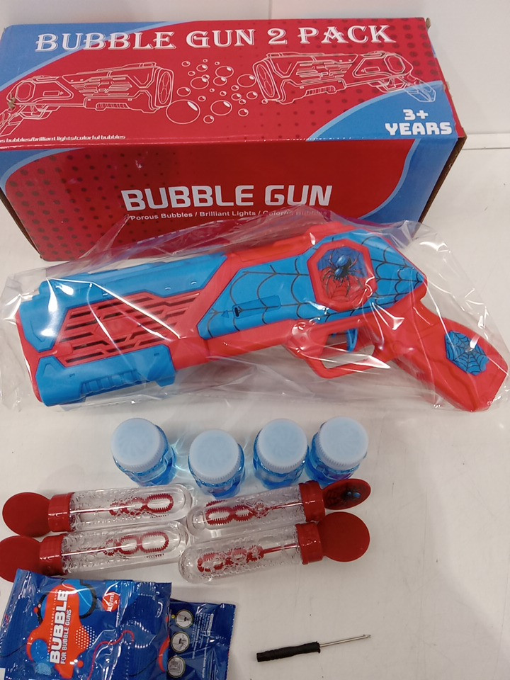 2PK SPIDER BUBBLE MACHINE GUN with Bubble Solution - RED/BLUE image 3