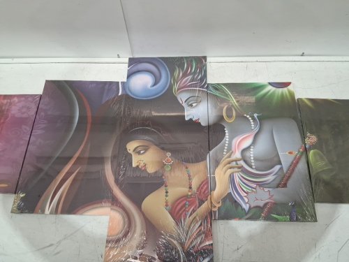 5pc Hindu canvas wall art set - 60" x 32" - Radha Krishna image 4