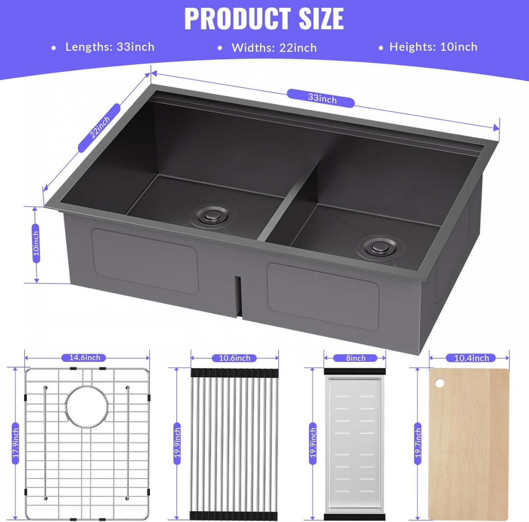 DWALE Stainless Steel Undermount Workstation Kitchen Sink with Cutting Board, Draining Basket and Dish-Drying Rack - brushed (model: SC-8355S) image 2
