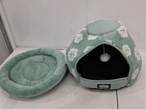 BALANCE 2-in-1 Ultra-Soft Plush Cat Bed cave for Indoor Cats - 21" x 21" x 16", medium, Anti-Slip Bottom - Green image 3