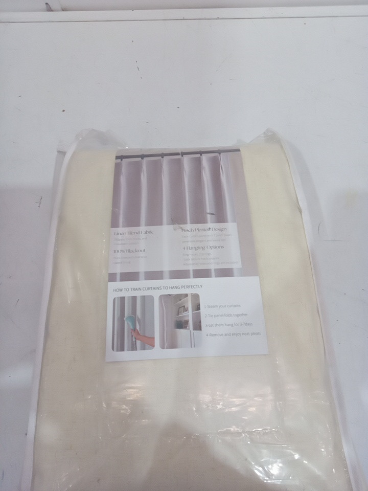 (2 PANEL) TOPFINEL Pinch Pleated Linen Curtains WITH RINGS AND ADJUSTABLE HOOKS - 40" X 80" - cream image 2