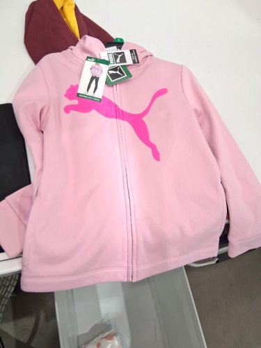 3pc girl's puma matching set - zip up hoodie, shirt, leggigns - 8 - pink/white/black (style: 1332597) image 2