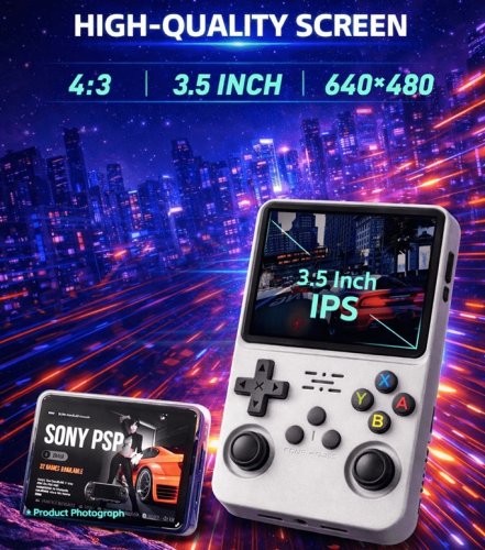 R36S Retro Handheld Game Console - Ark OS, 15,000+ Games (NES, GBA, N64, PS1, PSP, more!), 3.5" Display - 128GB - Transparent Red image 3