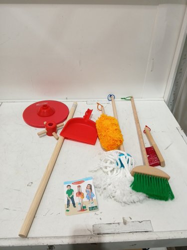 6PC MELISSA & DOUG LET’S PLAY HOUSE! DUST! SWEEP! MOP! PRETEND PLAY SET - KID-SIZED With BROOM, MOP, DUSTER, BRUSH, DUSTPAN, STORAGE STAND - MULTICOLOUR (MODEL: 96049) image 3