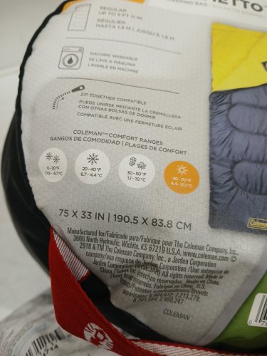 COLEMAN PALMETTO REGULAR WARM WEATHER SLEEPING BAG - RH ZIPPER - 75" x 33" - (MODEL: 2000034714) image 4