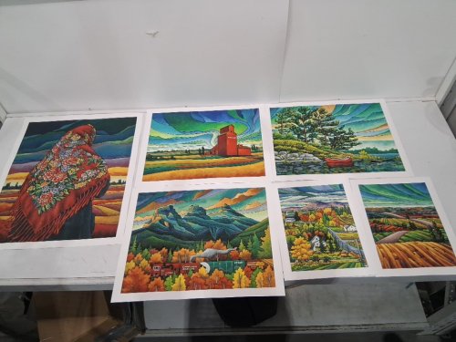 6 ASSORTED RURAL LANDSCAPE ART PRINTS ON CARDSTOCK FROM VARIOUS ARTISTS - 24" x 20"/20" X 16"/14" X 11" - MULTICOLOR image 2