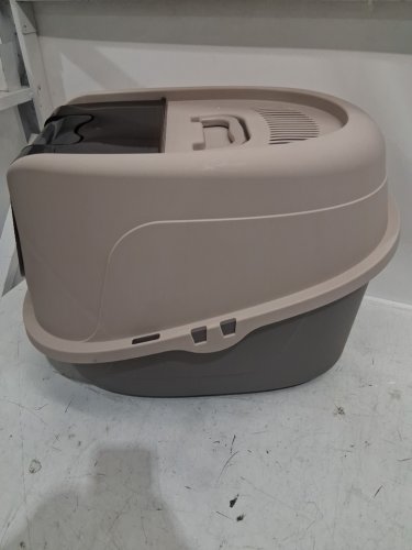 Amazon Basics No-Mess Enclosed Hooded Cat Litter Box - 21" x 16" - Grey/biege image 3