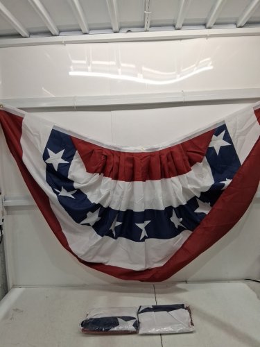 3 USA Flag Pleated Fan Flag / Banner - 6FT - Red/White/Blue image 2