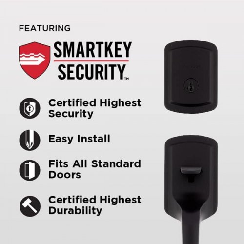 5pc Weiser Prague Front Door Lock and Handle Set with Reversible Interior Door Handle and smart key security - Matte Black (model: 9GLA84710-015) image 2