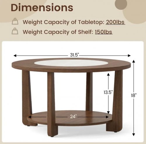 CostwAY 2-tier 2 tone Farmhouse Accent Round Coffee Table - 31.5" - brown/white (model: hv10893bn) image 2