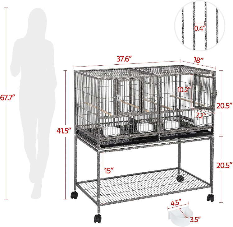 YAHEETECH Stackable Divided BREEDING BIRD CAGE WITH ROLLING STAND FOR SMALL BIRDS - 41.5" - BLACK (MODEL: 611025) image 2