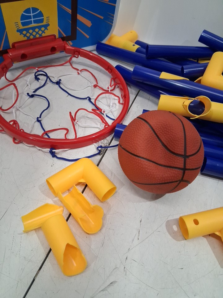 Kids 2in-1 Arcade Basketball Game Set with 4 Balls and Air Pump- BLUE/YELLOW image 3